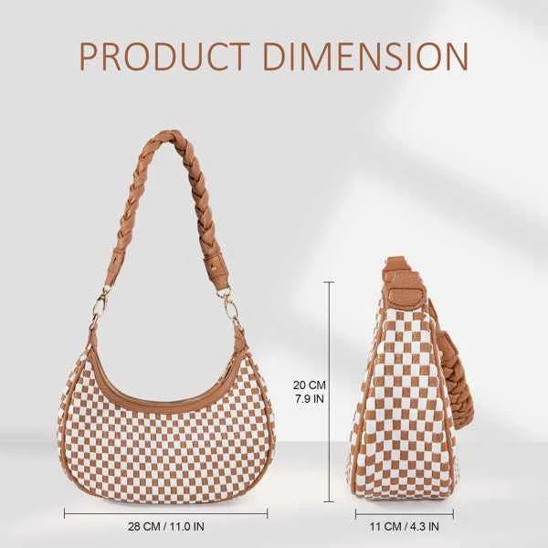 Women’s Woven Hobo Handbag | Fashion Vegan Leather Tote Bag Brown