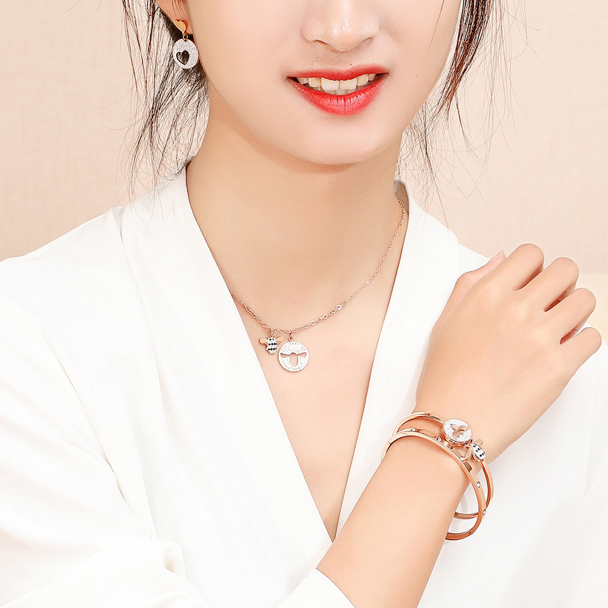 Luxury Titanium Steel Jewellery Set (3-Piece) for Women | Elegant Necklace, Earrings & Bracelet Set