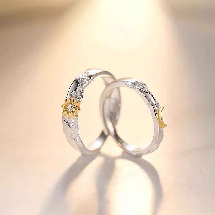 Celestia Sun and Moon Couple Rings in Sterling Silver