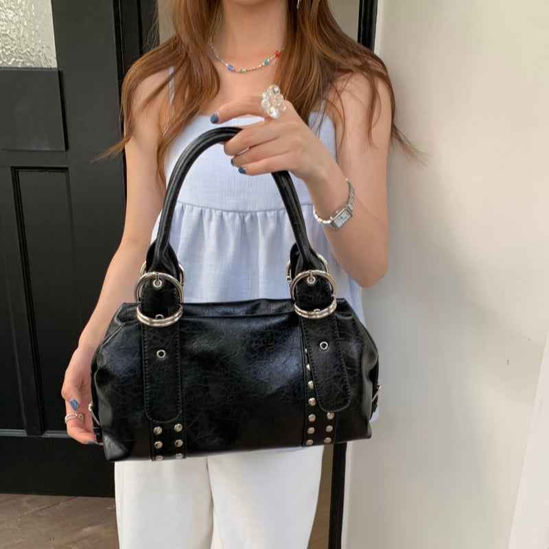 Veloura Luxe One-Shoulder Biker Tote Bag for Women | Premium Retro Chic Underarm Handbag