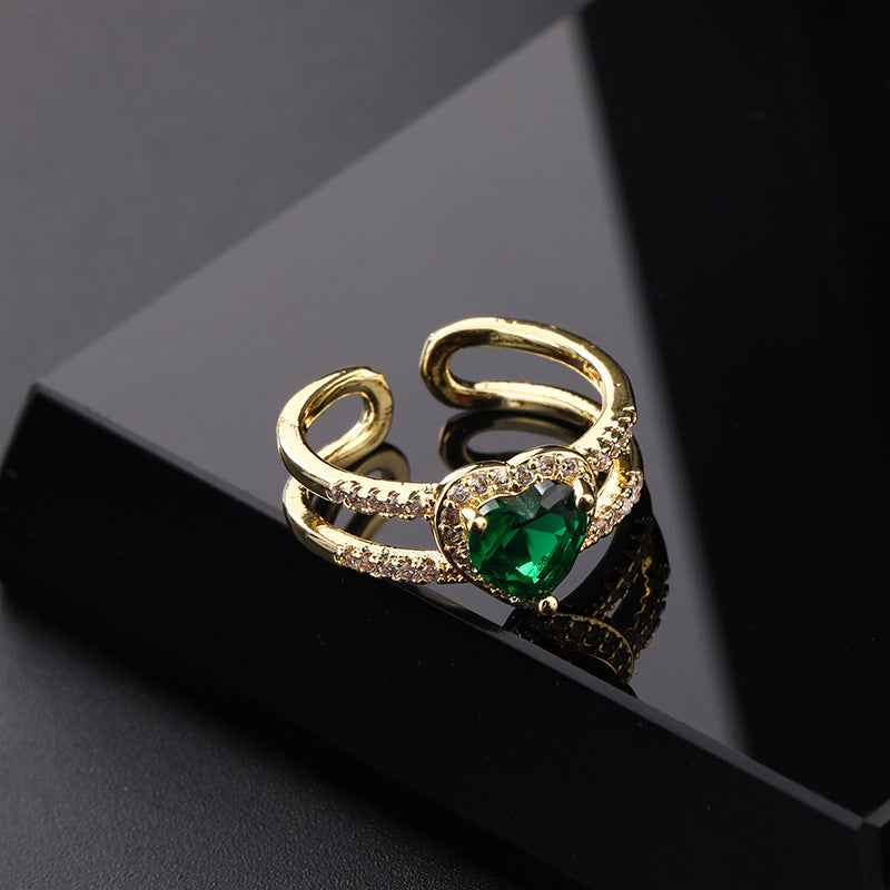 Émeraude Vintage Zircon Ring - Elegant Open Ring Jewelry Piece