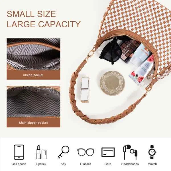 Women’s Woven Hobo Handbag | Fashion Vegan Leather Tote Bag Brown