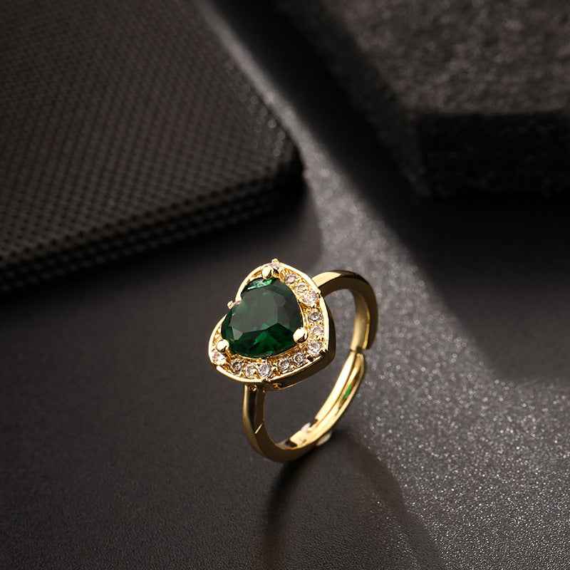 Émeraude Vintage Zircon Ring - Elegant Open Ring Jewelry Piece