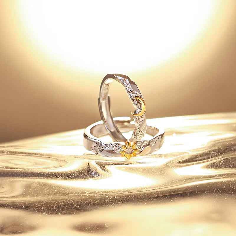 Celestia Sun and Moon Couple Rings in Sterling Silver