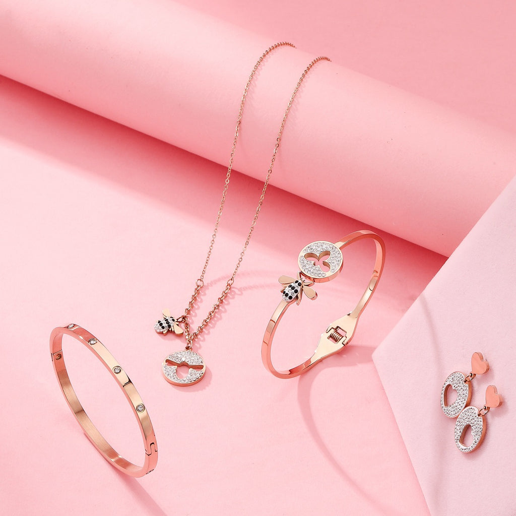 Luxury Titanium Steel Jewellery Set (3-Piece) for Women | Elegant Necklace, Earrings & Bracelet Set