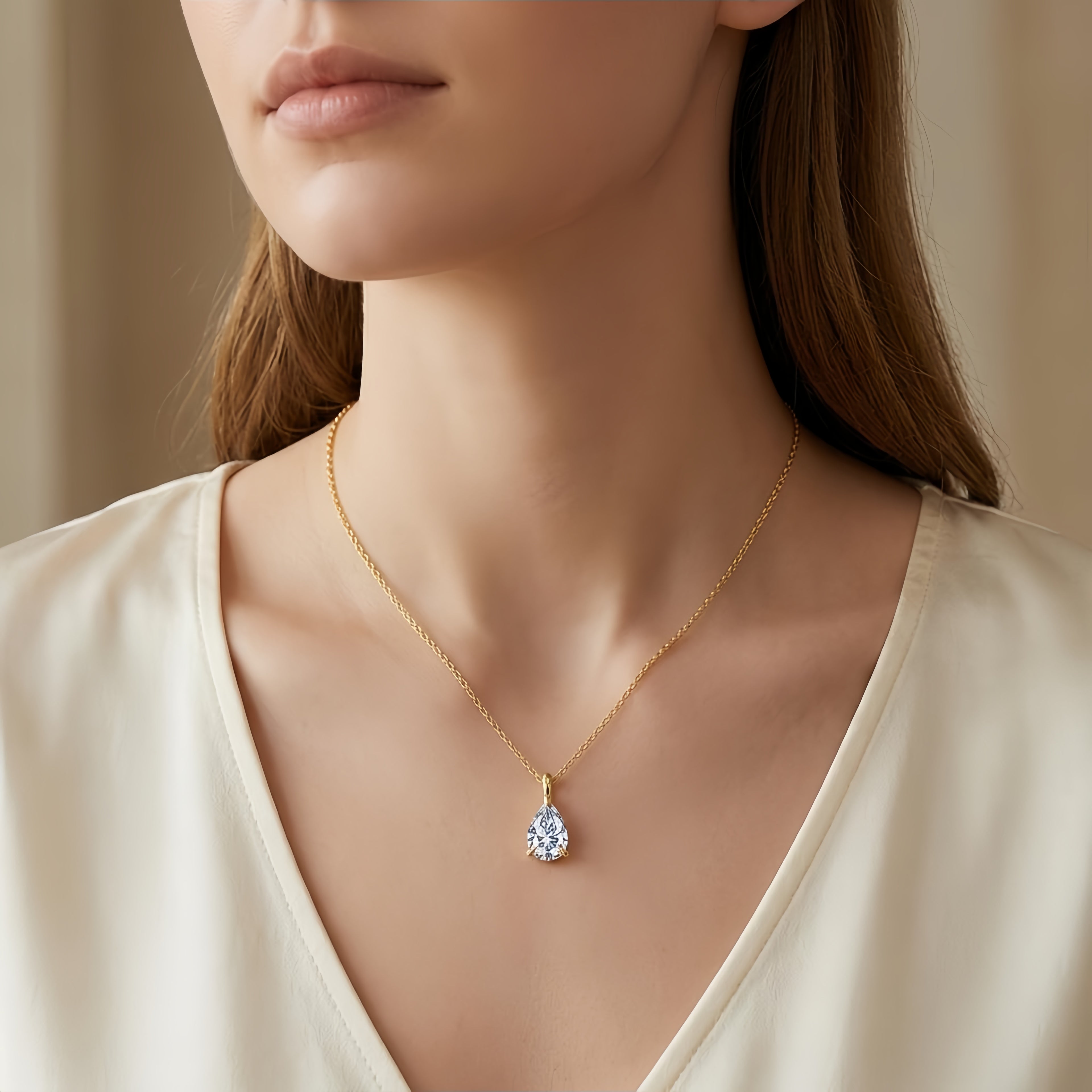 Pear CZ Solitaire Necklace