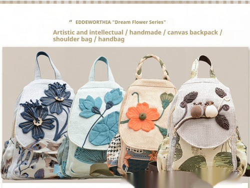Canvas travel backpack with patterned fabric
