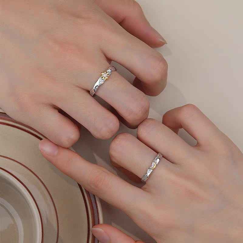 Celestia Sun and Moon Couple Rings in Sterling Silver