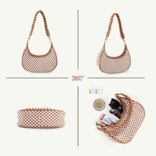 Women’s Woven Hobo Handbag | Fashion Vegan Leather Tote Bag Brown