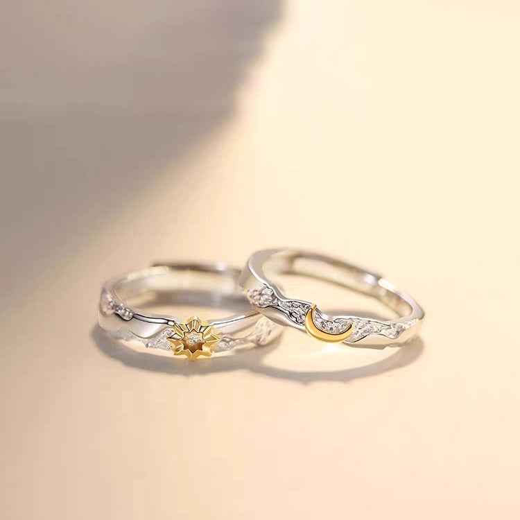 Celestia Sun and Moon Couple Rings in Sterling Silver