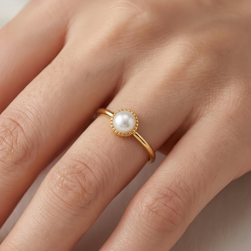 Sterling silver pearl ring with sunburst bezel
