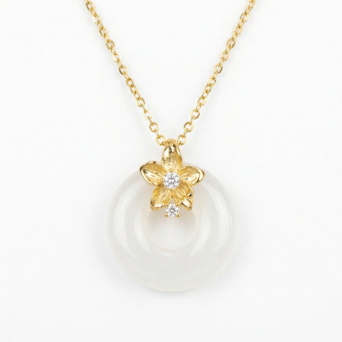 Sterling silver floral blossom circle pendant necklace
