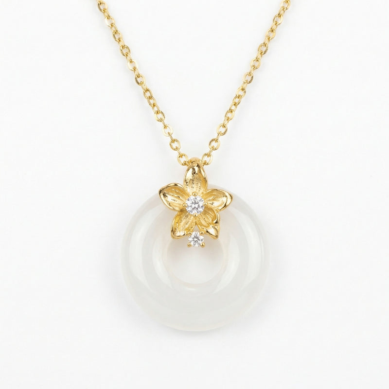 Sterling silver floral blossom circle pendant necklace
