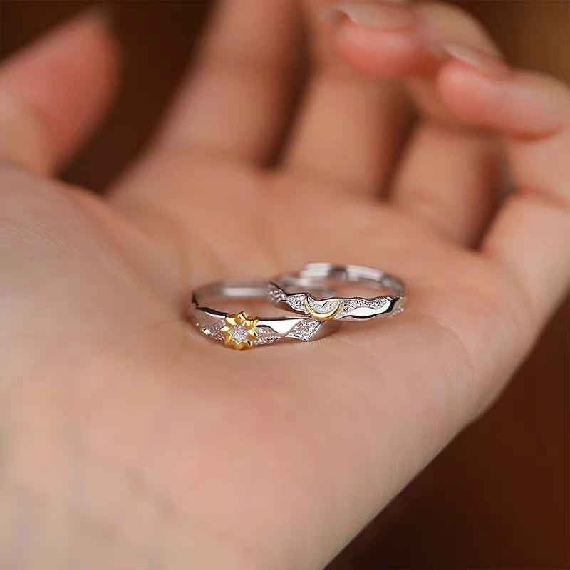 Celestia Sun and Moon Couple Rings in Sterling Silver