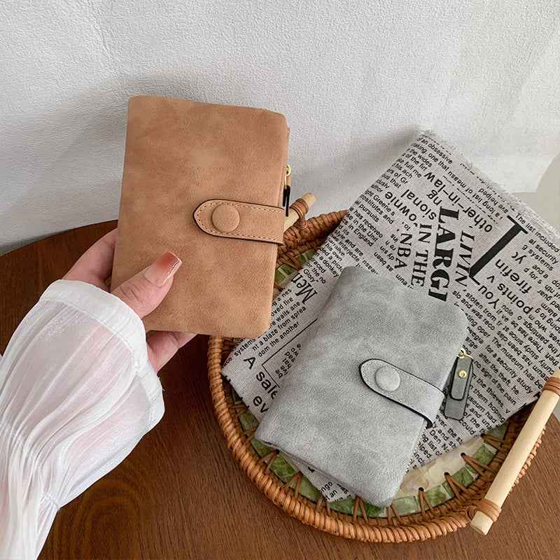 Matte Finish Short Trifold Wallet for Women | Cute Minimalist Card Holder Purse