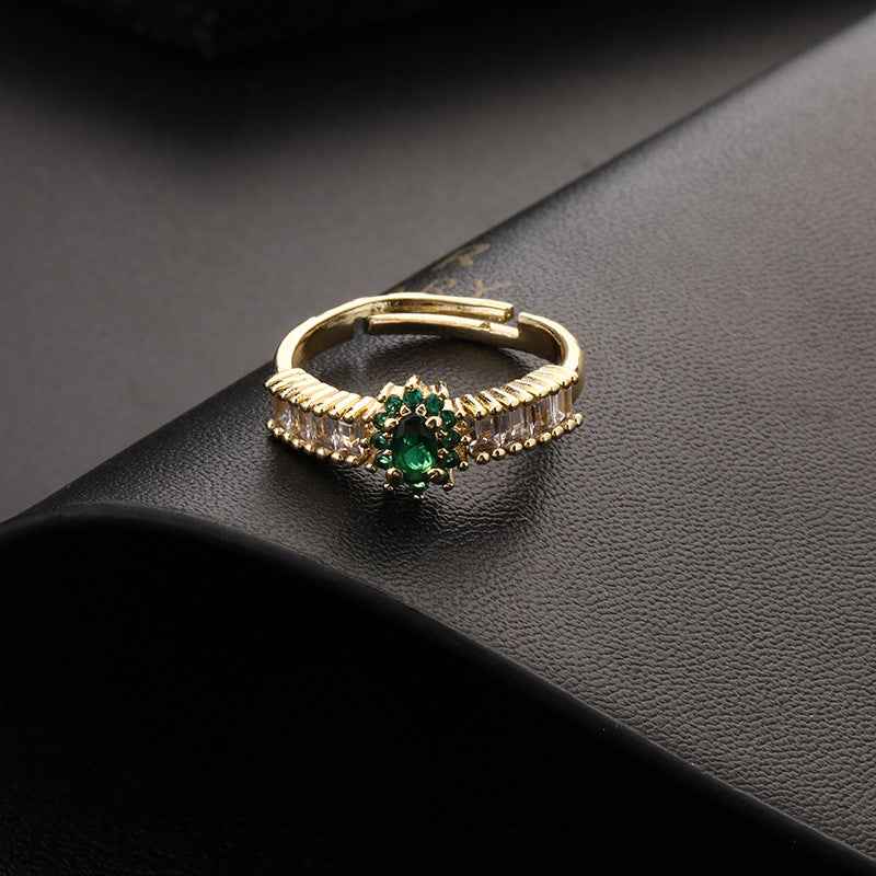 Émeraude Vintage Zircon Ring - Elegant Open Ring Jewelry Piece