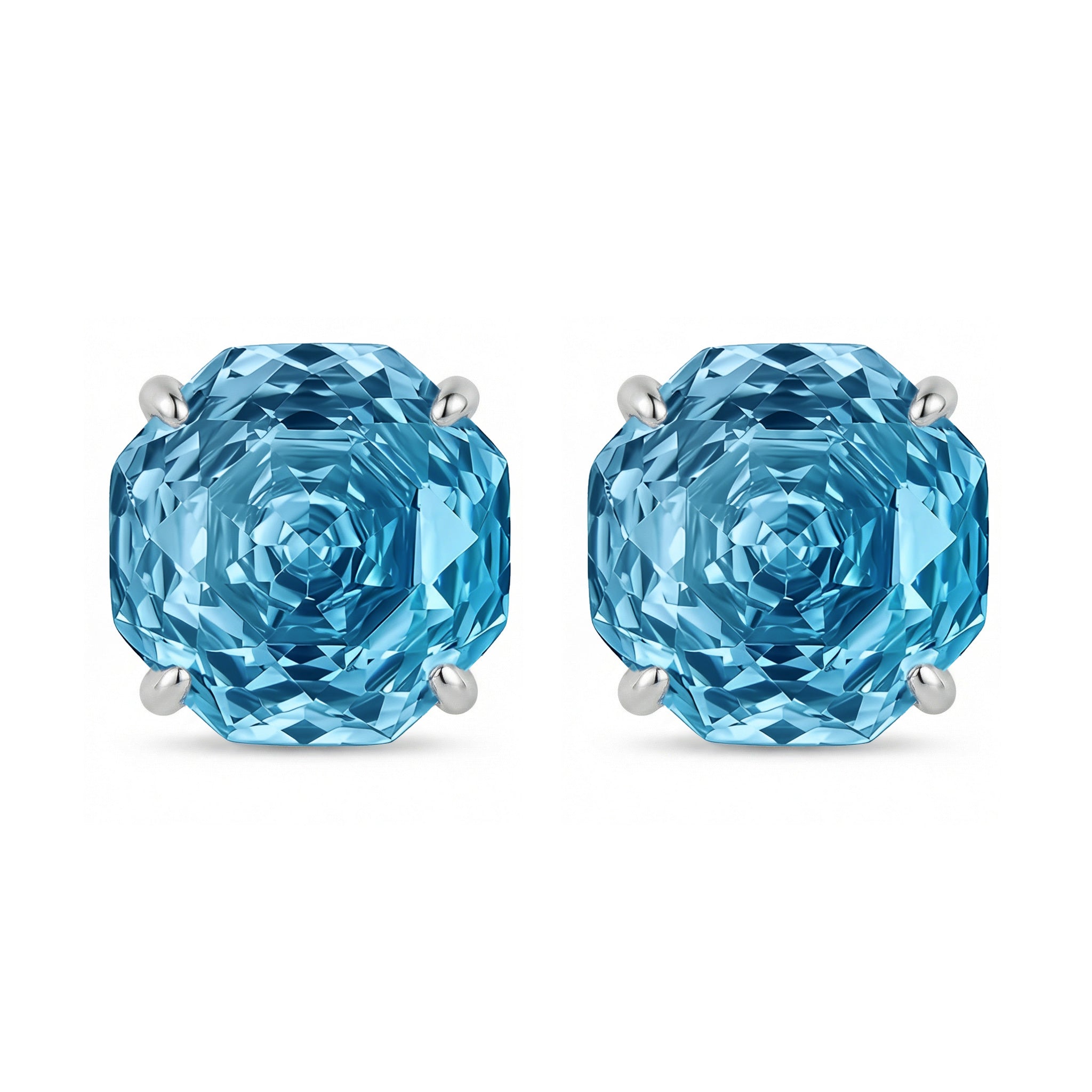 Blue Octagon Stud Earrings