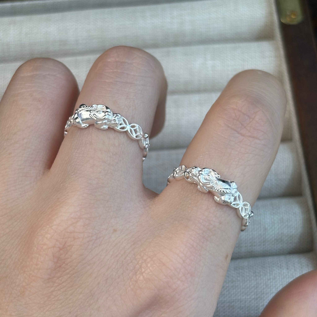 Fortuna Pixiu Coin Ring in Sterling Silver
