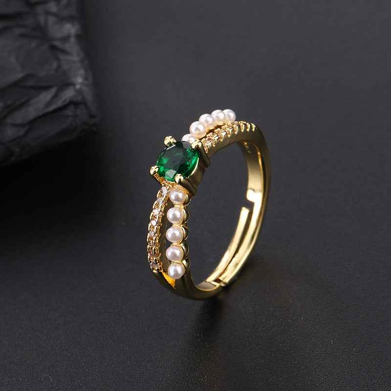 Émeraude Vintage Zircon Ring - Elegant Open Ring Jewelry Piece